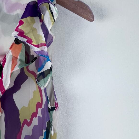 Anthropologie C. Keeper 100% Silk V-Neck Ruffled Abstract Women's Dress Size 6 - Picture 7 of 10